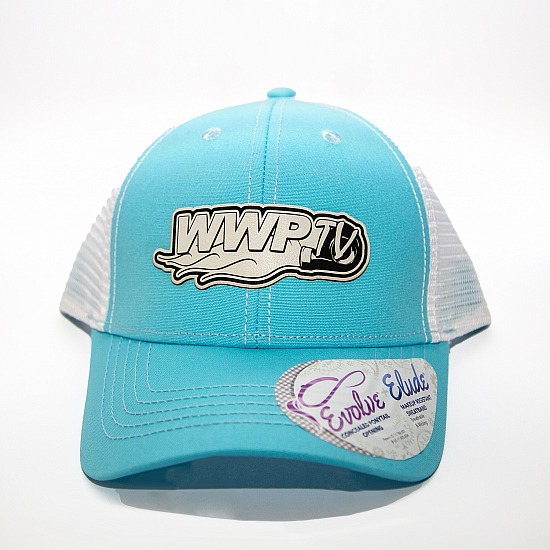 Ladies Blue Pony Tail Trucker Hat